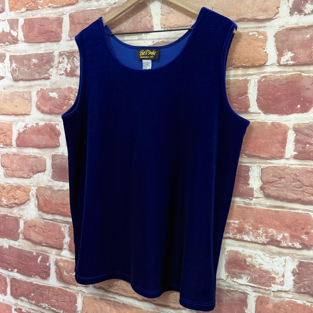 Bob Mackie Top Women's XL Blue Velvet Velour Casual Evening Camisole Tank Shirt - Picture 3 of 8
